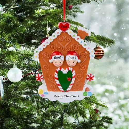Family of 2 Christmas Ornament 2026, Personalized Gingerbread House