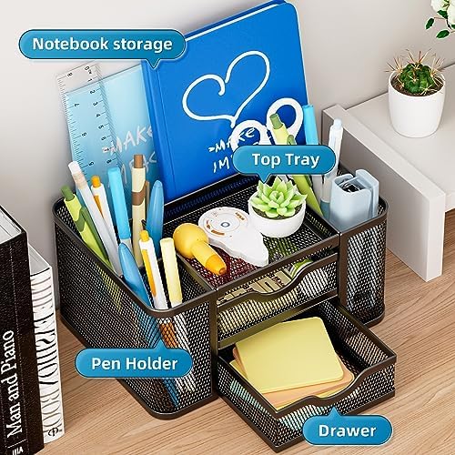 Marbrasse Mesh Desk Organizer, Pen Organizer with 2 Drawer
