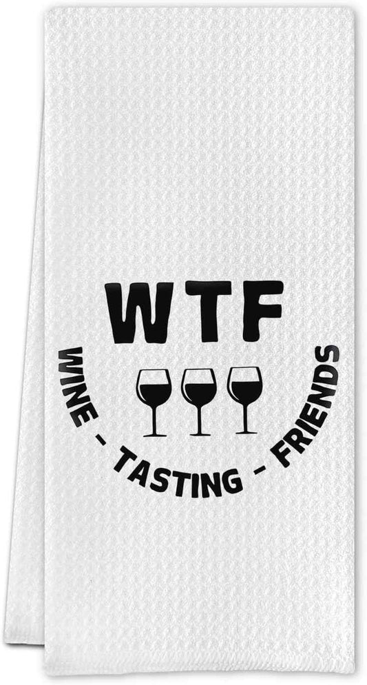 Funny Wine Dish Towels, Classic Waffle Kitchen Cloths, 16 x 24 Inches, Wine Lovers Gifts for Women