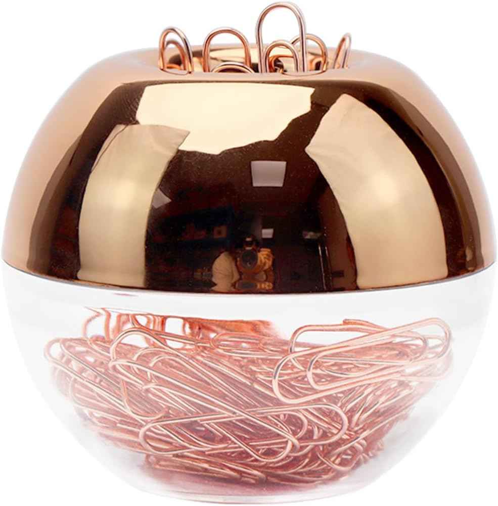 NatSumeBasics Rose Gold Paper Clip Holder Dispenser & 100 Paper Clips