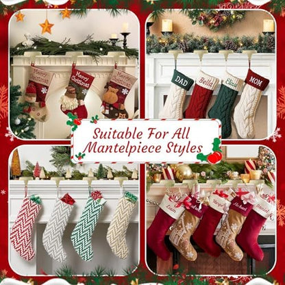 4-Pack Christmas Stocking Holders for Mantel, Weighted Metal Hooks