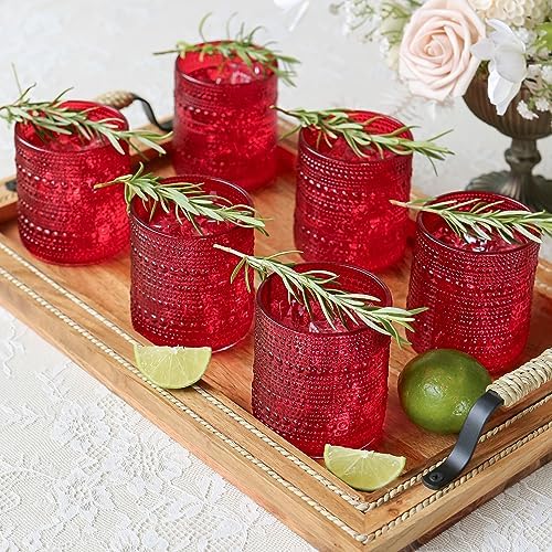 Kate Aspen Retro Arch Floral Red Drinking Glasses Set of 6, 10 oz