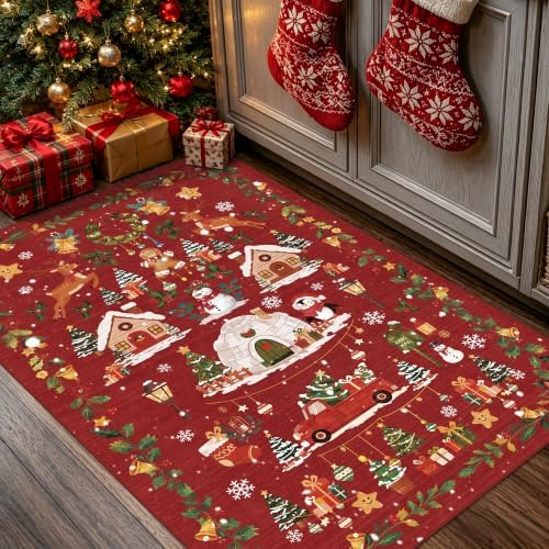 2x3 Christmas Cute Area Rug: Non-Slip Washable Winter Holiday Indoor