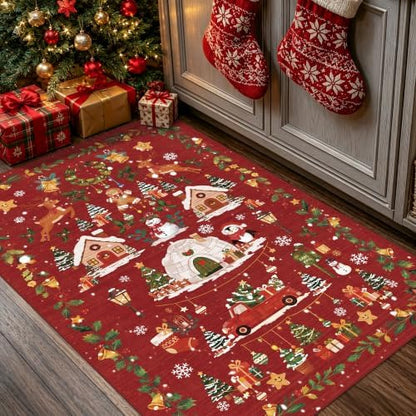 2x3 Christmas Cute Area Rug: Non-Slip Washable Winter Holiday Indoor