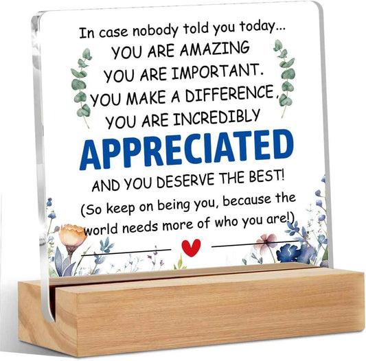 Appreciation Gifts for Coworker, Thank You Gifts for Women Men Friends | Inspirational Team Gift Ideas - Motivational Quote Clear Desk Acrylic Sign Decor Home Office Positive Affirmations Desk Decor