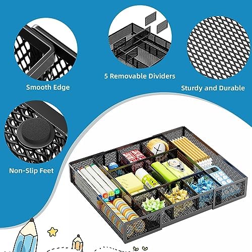 Marbrasse Expandable Desk Drawer Organizer, Mesh Drawer Organizer Tray