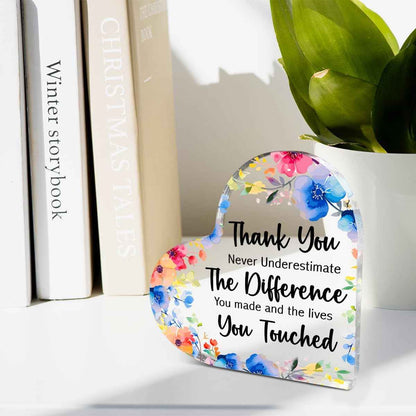 Thank You Gifts for Coworkers,Never Underestimate The Difference You Made | Appreciation Gifts for Women Coworkers Employees Teachers Mentors Colleagues Farewell Retirement Gift,Acrylic Heart Plaque
