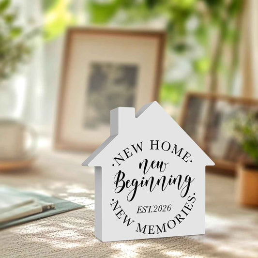 HouseWarming Gifts New Home Decor New Beginnings Acrylic House Shaped Sign Home Living Room Decor for Desk Table Shelf 4x4 Inch