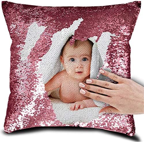 Family Photo Sequin Cushion Cover Custom Image Reversible Sequin