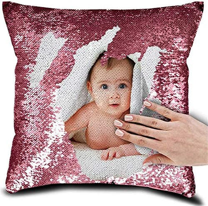 Family Photo Sequin Cushion Cover Custom Image Reversible Sequin
