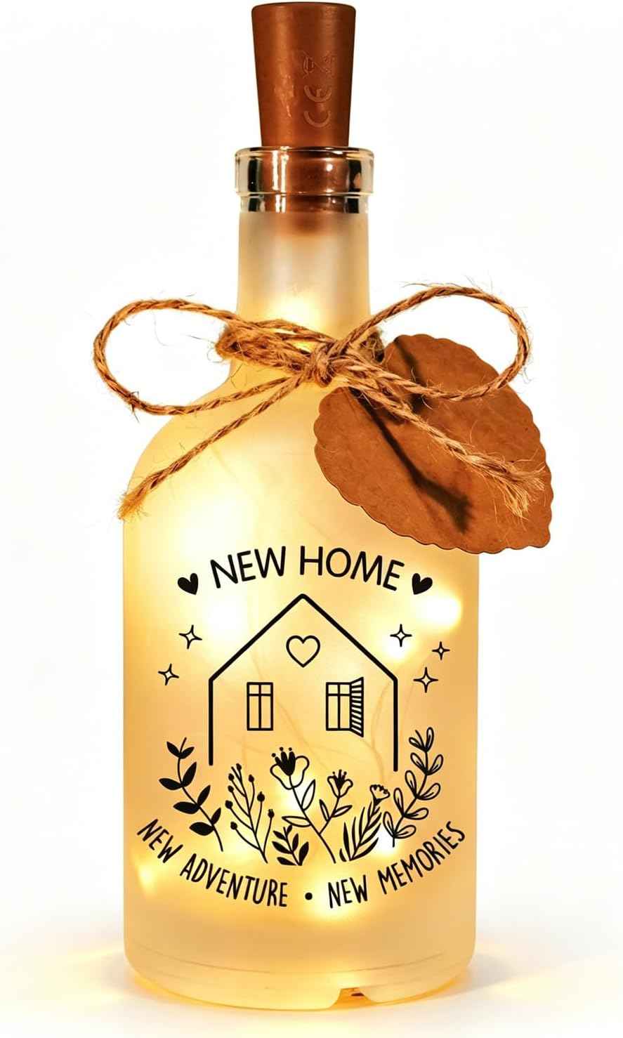 Vetbuosa Housewarming Gifts New Home - New Home Decor for Apartment, Unique Closing Gifts for New Homeowners, Glass Bottle Night Light with Warm LED, Funny First Home Gift Ideas for Women Men Friends