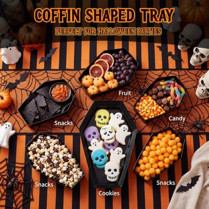 Dunzoom Set of 6 Size Black Halloween Coffin Candy Bowls Serving Trays