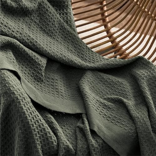 Bedsure 100% Cotton Blanket, Waffle Weave, King Size, Olive Green