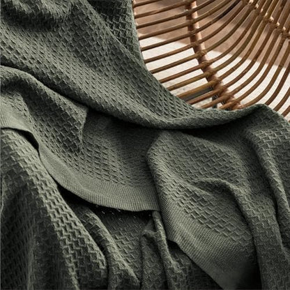 Bedsure 100% Cotton Blanket, Waffle Weave, King Size, Olive Green