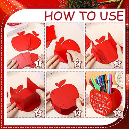 Fuutreo 2 Pack Apple Wood Pencil Holder Teacher Desk Gifts, Vivid