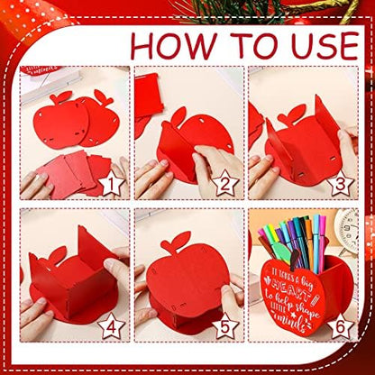 Fuutreo 2 Pack Apple Wood Pencil Holder Teacher Desk Gifts, Vivid