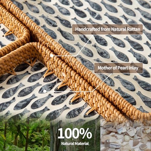Set of 3 Rattan Serving Trays with Mother of Pearl, Terrekraft