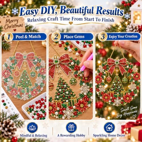 Christmas Pearl Diamond Art Kit for Adults, DIY Suncatcher Ornament