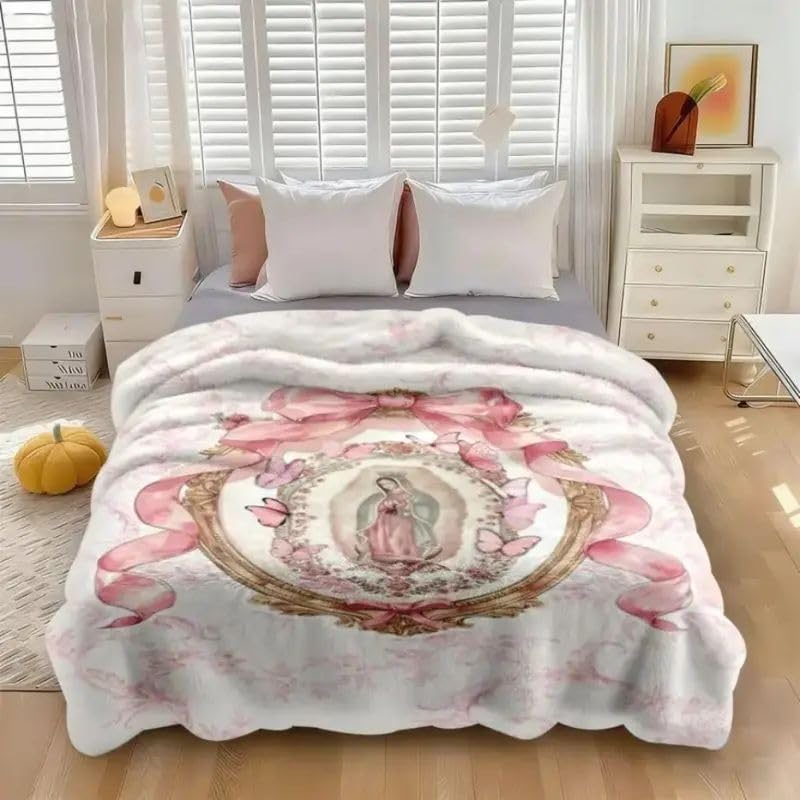 Virgin Mary Our Lady of Guadalupe Flannel Throw Blanket, Soft Plush