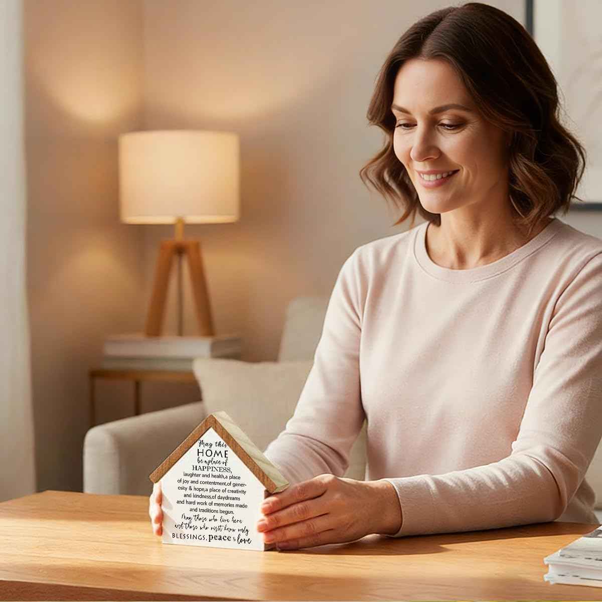 Home Sweet Home Sign Housewarming Gifts New House Decor New Apartment Gift Inspirational Decor House Shaped Wooden Block Sign for Farmhouse Office Living Room Tabletop