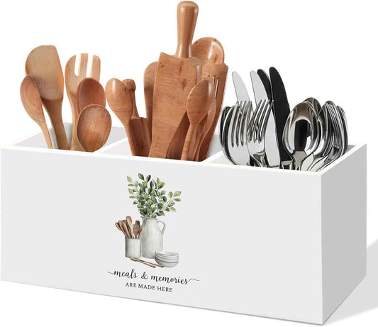 Housewarming Gifts for Women, Eucalyptus Leaves Green Kitchen Utensil Holder, Meals and Memories Are Made Here Home Desk Accessories Decor, Sage Green Utensil Holder for Kitchen Counter