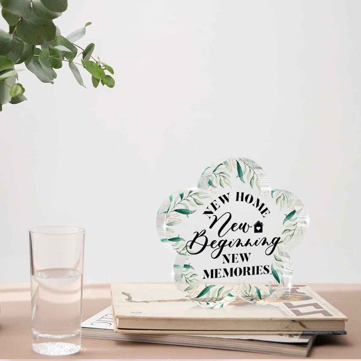 House Warming Gifts, Best Housewarming Gifts, Flower Shape Acrylic Sign | Affirmations Funny New Home New Memories Ideas Acrylic Sign Home Living Room Shelf Desk Decoration Gifts