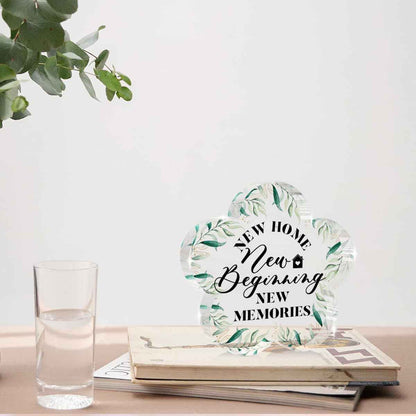 House Warming Gifts, Best Housewarming Gifts, Flower Shape Acrylic Sign | Affirmations Funny New Home New Memories Ideas Acrylic Sign Home Living Room Shelf Desk Decoration Gifts