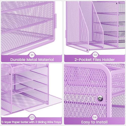 Lavatino 5-Tier Desk Organizer with 2 File Holders, Metal Adjustable