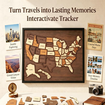 Wooden USA Travel Map Puzzle,Journey Tracker Maps Pin Board for