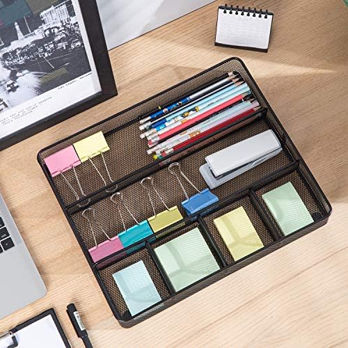 Amazon Basics Mesh Desk Drawer Organizer with 6 Compartments, Non-Slip