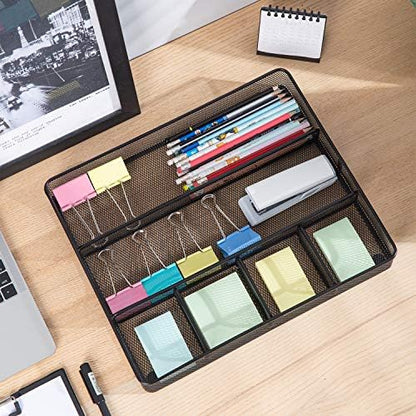 Amazon Basics Mesh Desk Drawer Organizer with 6 Compartments, Non-Slip