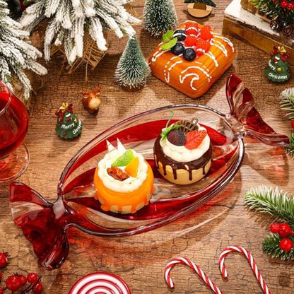 Uiifan 2 Pcs Christmas Candy Dish Glass Tray Peppermint Stripe, Red
