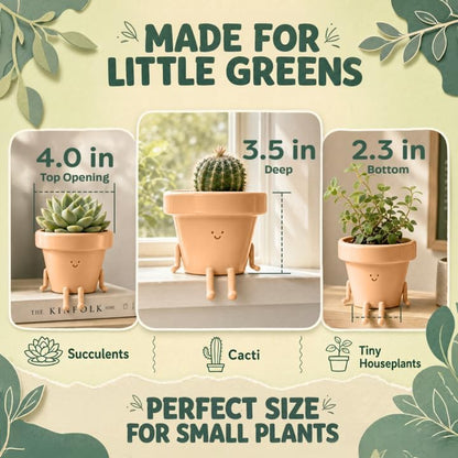 Original Earthlings Sitting Small Plant Pot, Cute Pots for Plants