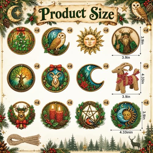 48 Pcs Wooden Yule Tree Ornaments, Vintage Pagan Christmas Hanging