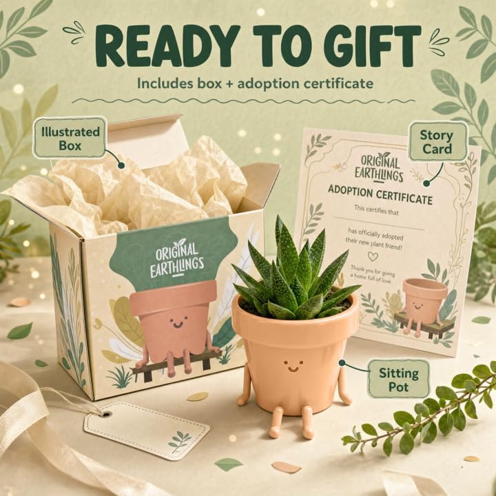 Original Earthlings Sitting Small Plant Pot, Cute Pots for Plants