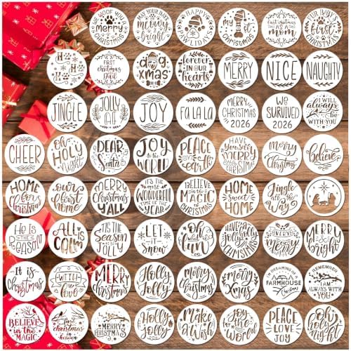 60pcs Small Christmas Stencils for Painting on Wood Ornament 3 Inch