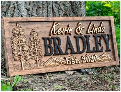 Custom Cabin Mountain Decor, Personalized Wood Last Name Sign, Wedding