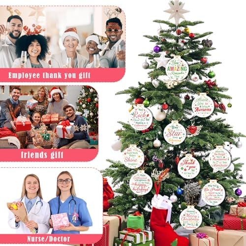 HOWAF 10pcs Employee Christmas Thank You Ornament for Coworkers
