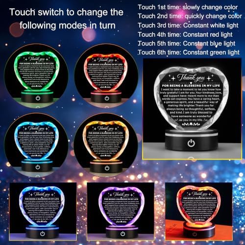Thank You Gifts for Friends, Crystal Heart Plaque with LED Base