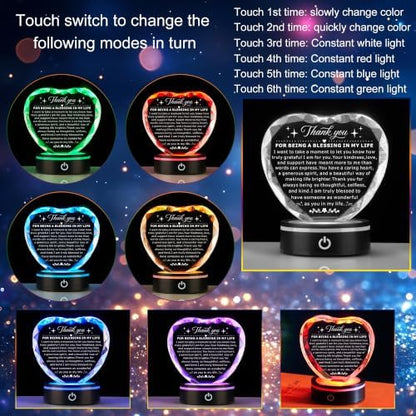 Thank You Gifts for Friends, Crystal Heart Plaque with LED Base
