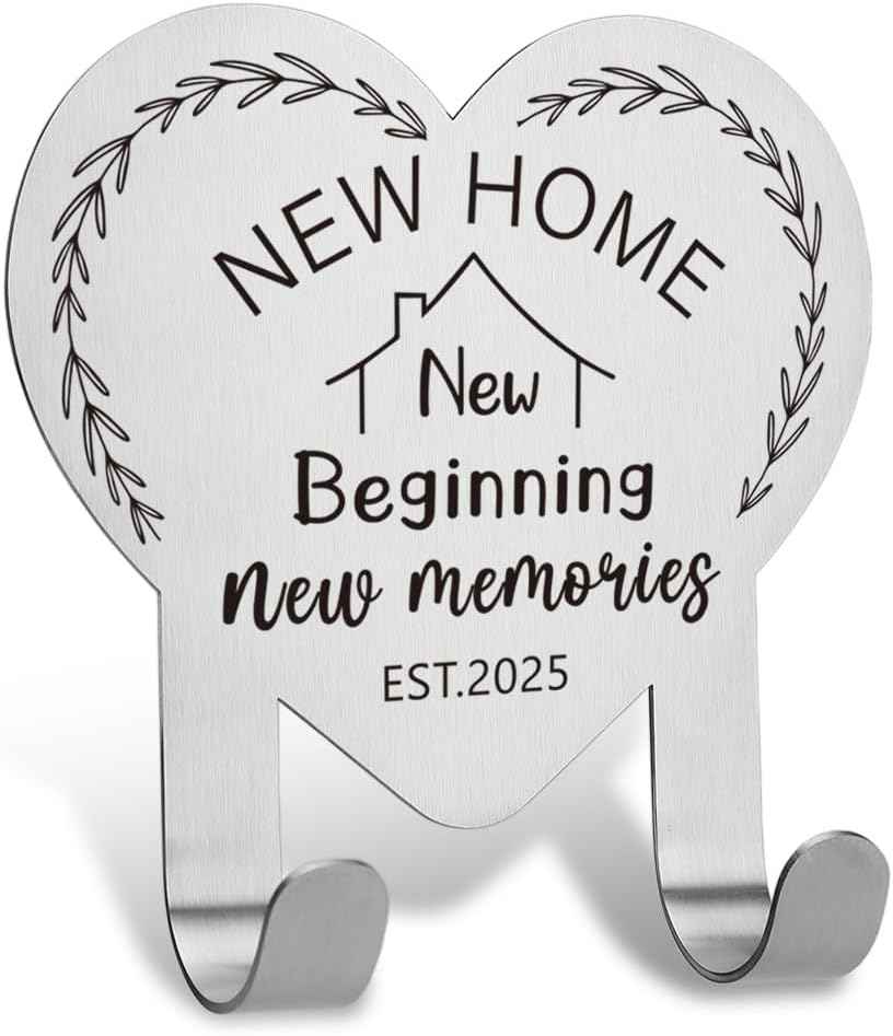 FOUGSTA New Home Gift for Couple, House Warming Gifts for Women, New House Gift for Wife, Stainless Steel Key Holder Hooks with Inspirational Quotes,3.14 * 3.14inch,XCX1