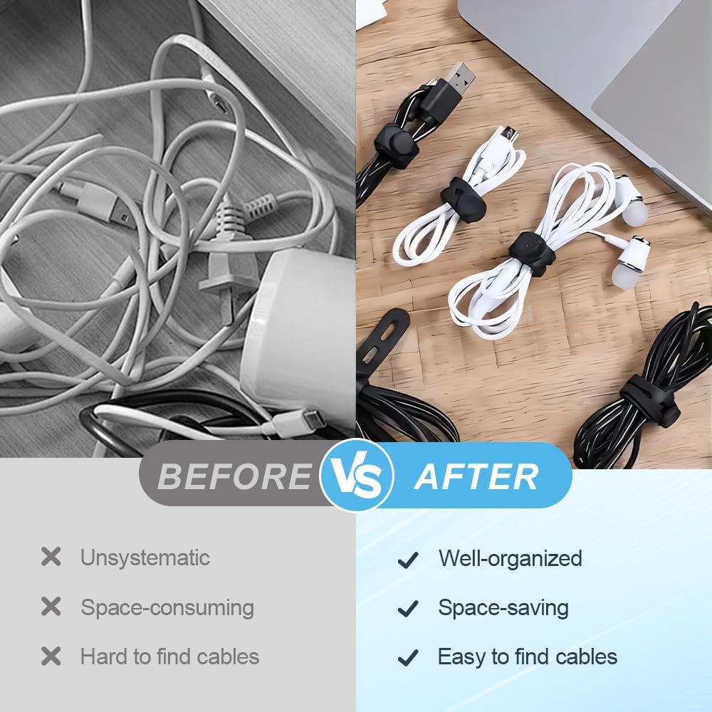 Data Cable Organizer, 2025 New Silicone Cable Organizer for Electronics, Multipurpose Cord Organizer for Home Office, Adjustable Cable Holder for Travel, Portable Headphone Organizer for Students (10)