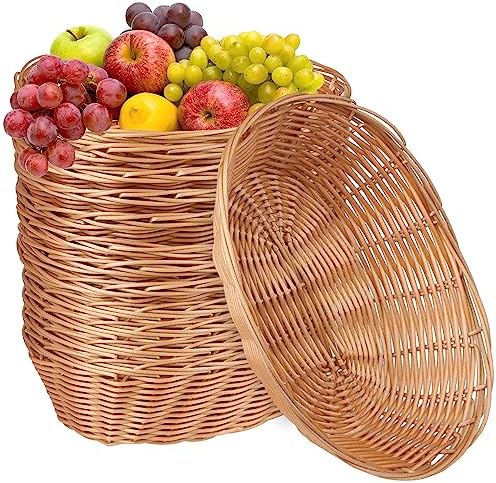 12 Pack Oval Poly Wicker Basket, 10.6x7.9x2.4 Inch Poly Wicker Bread