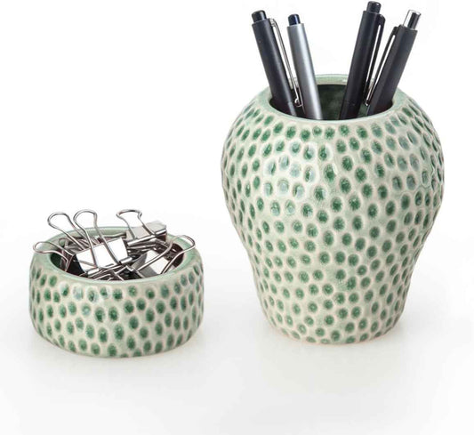 Strawberry Ceramic Pen Holder & Paper Clip Tray Set of 2