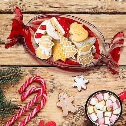 Uiifan 2 Pcs Christmas Candy Dish Glass Tray Peppermint Stripe, Red