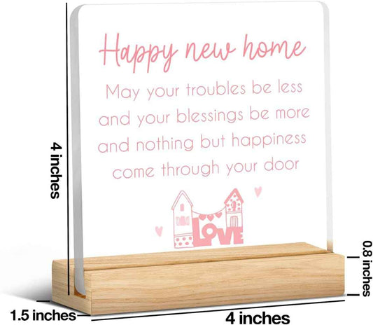 House Warming Gifts New Home Housewarming Gifts for Women Men | New Home New House New Apartment Gift for Homeowners Couple, Happy New Home Acrylic Plaque Sign Desk Decor