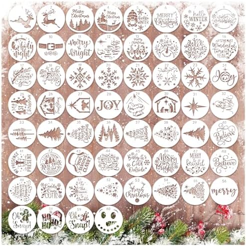 60pcs Small Christmas Stencils for Painting on Wood Ornaments