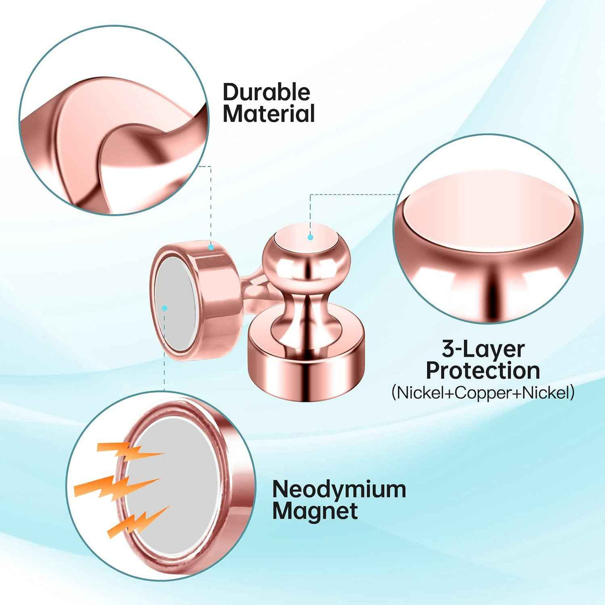 Pack of 8 Rose Gold Pink Push Pins Ideal Whiteboard Refrigerator Magnets - Adult Small Strong Magnets for Kitchen Classroom Office