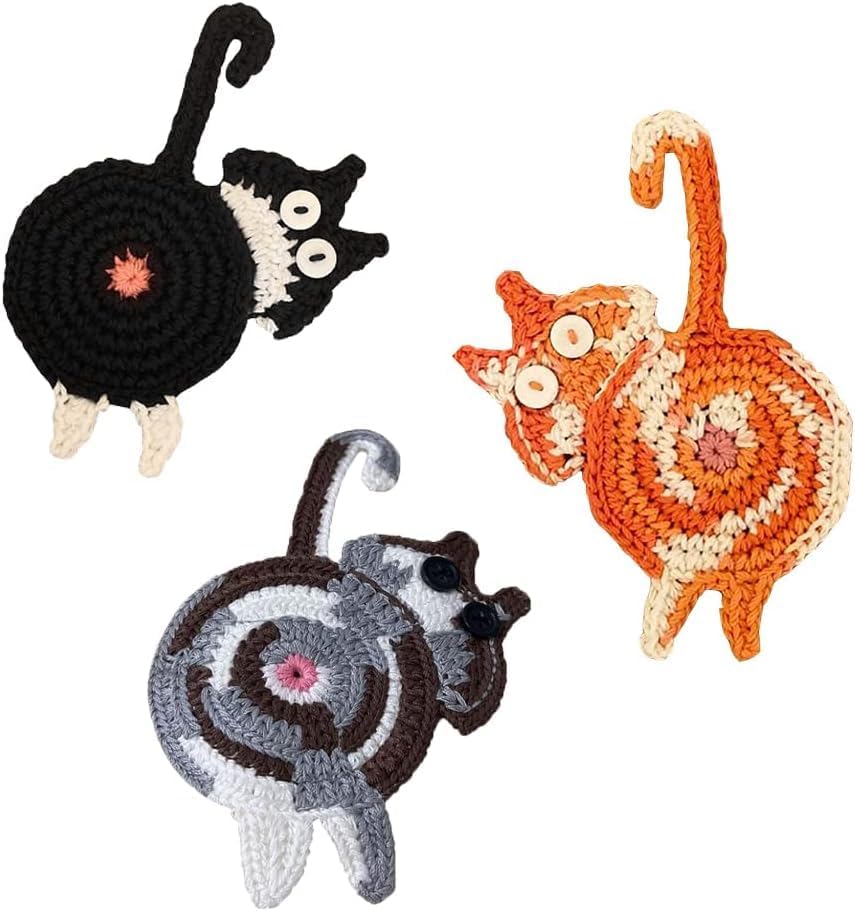 Coasters Gifts for Cat Lovers 3PCS Cat Coaster Woven Creative Cat