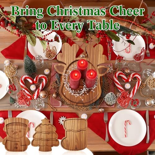 Bokon 4 Pcs Christmas Charcuterie Board, 12"x10", Snowman, Acacia Wood